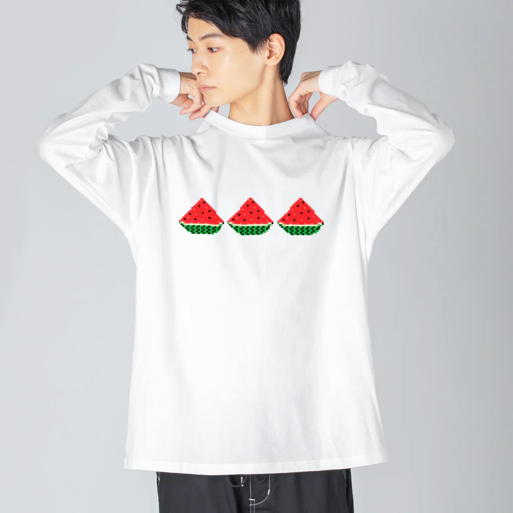 なでしこ@デザインのドッド絵 スイカ3連 Big Long Sleeve T-Shirt