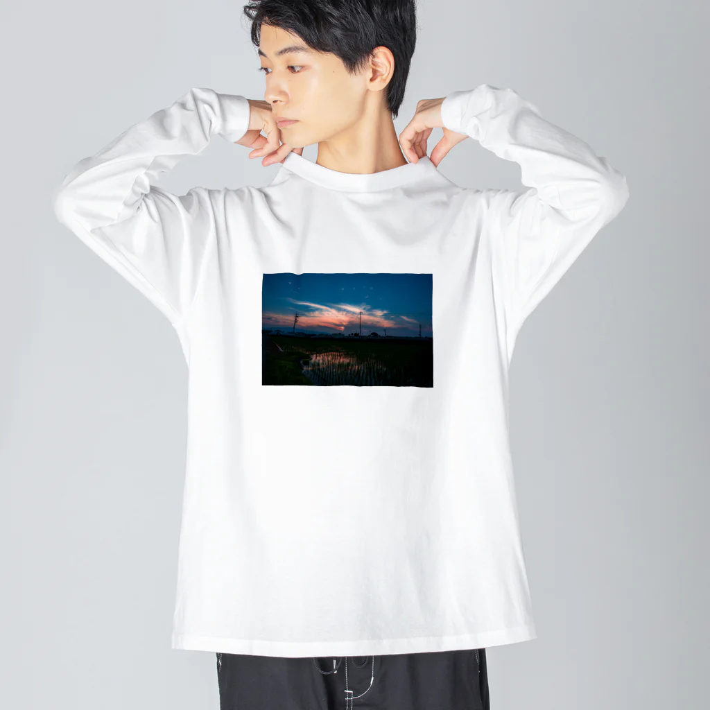 otakeの写真店の夕焼けの田んぼ Big Long Sleeve T-Shirt