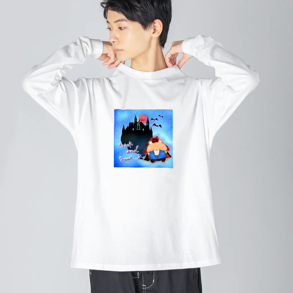 どるちぇ＊うさぎの《ハロウィン》01＊ヴァンパイべあ＊青背景 ビッグシルエットロングスリーブTシャツ