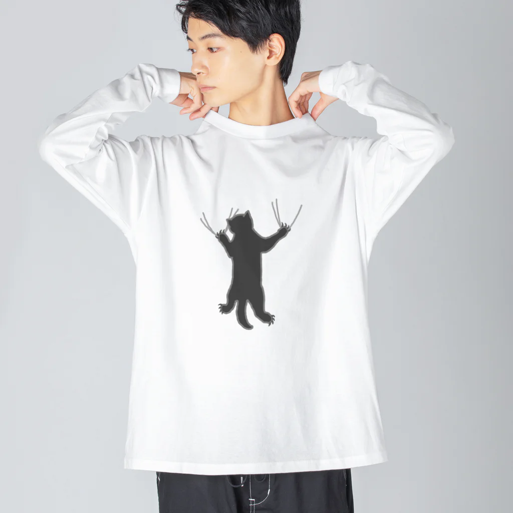 ざわ屋のしがみつく黒猫 ビッグシルエットロングスリーブTシャツ