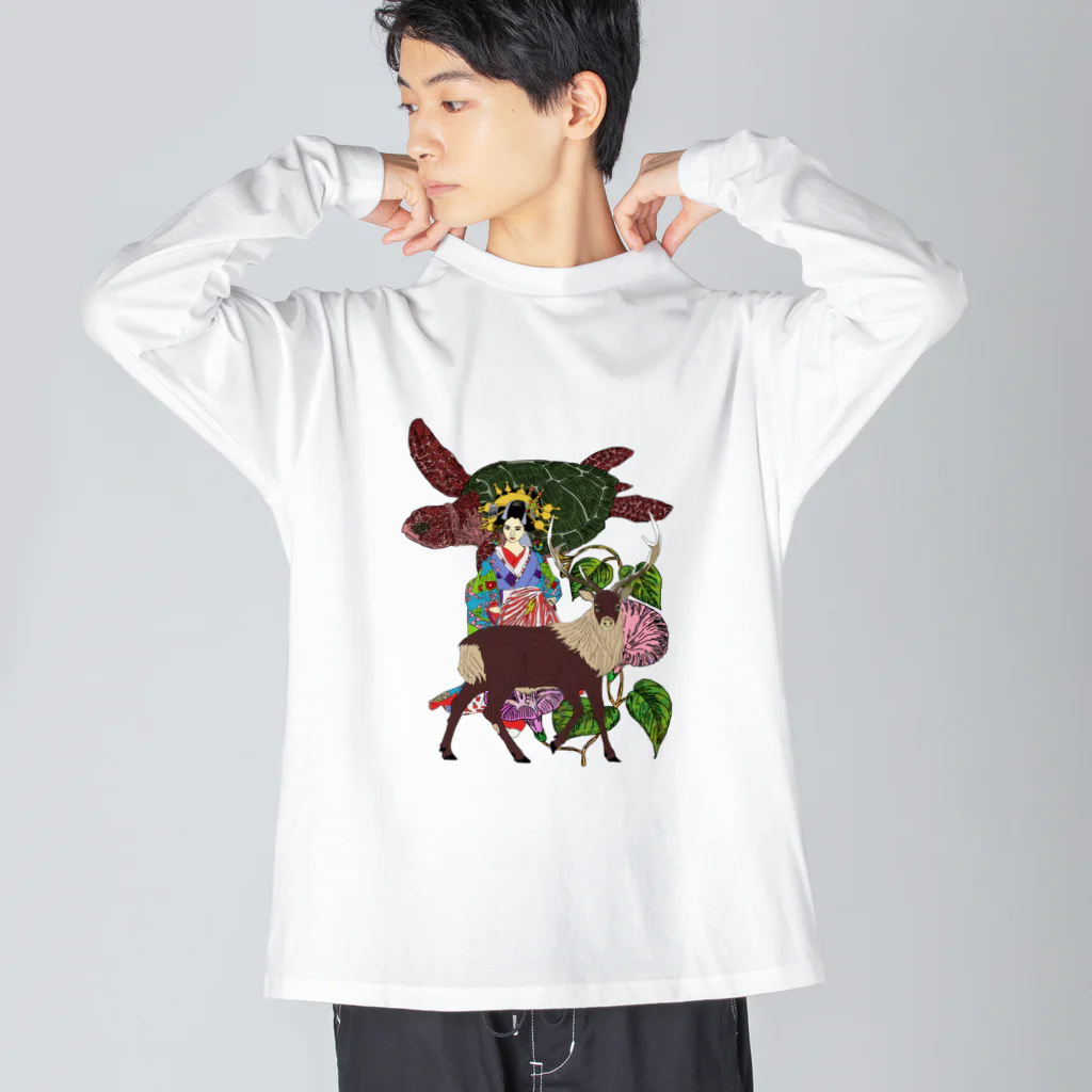 なないろの亀と鹿 ビッグシルエットロングスリーブTシャツ