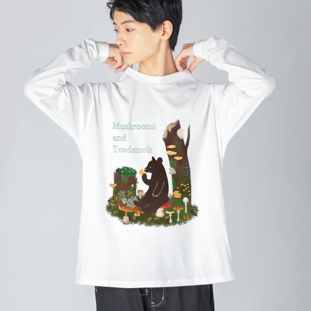 Cafe de Foretのきのことクマ ビッグシルエットロングスリーブTシャツ