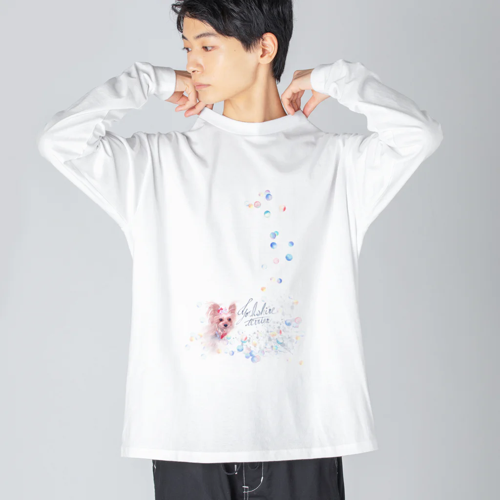 R&Mのリアル風ヨーキーちゃん。ロングコートにキュートなリボン～縦長～ ビッグシルエットロングスリーブTシャツ