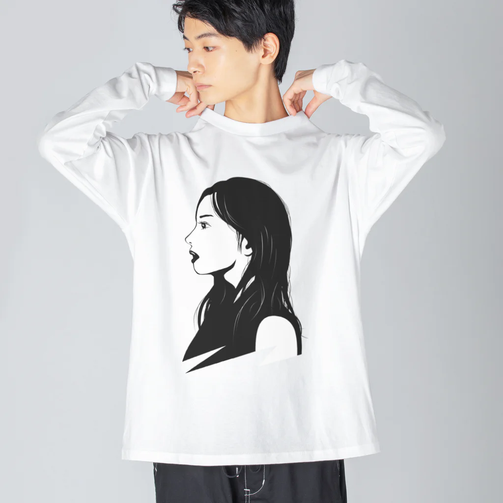 R-design STOREのクールな女性の横顔 Big Long Sleeve T-Shirt