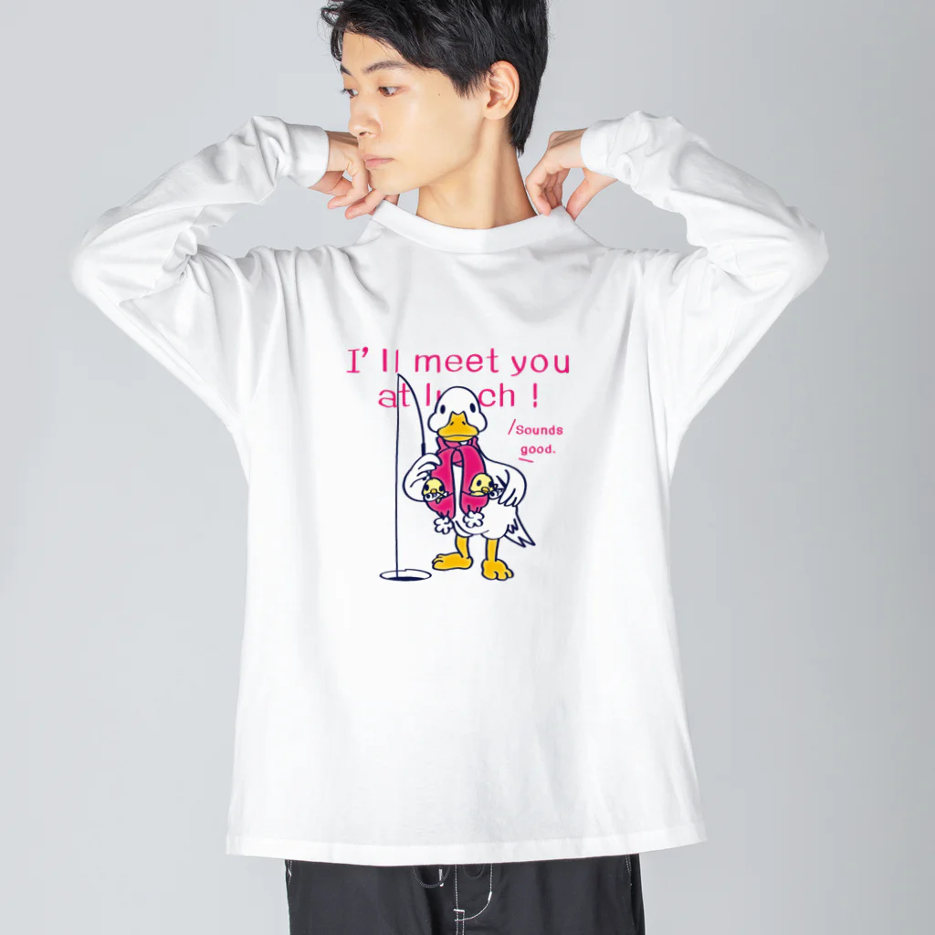 イラスト MONYAAT のCT76あひるのおひるさんのサカナ釣り ビッグシルエットロングスリーブTシャツ