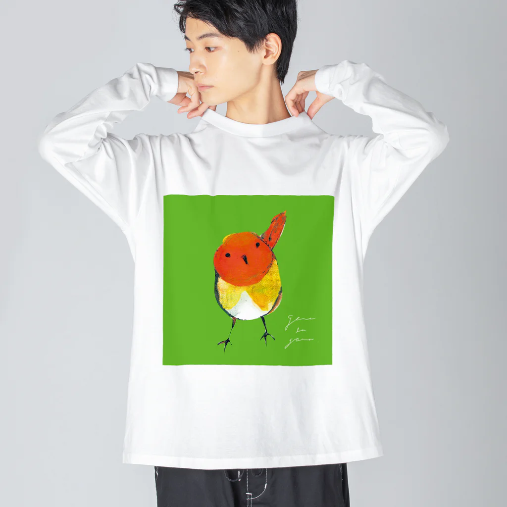 gama da gamaのこまどりと草色 ビッグシルエットロングスリーブTシャツ