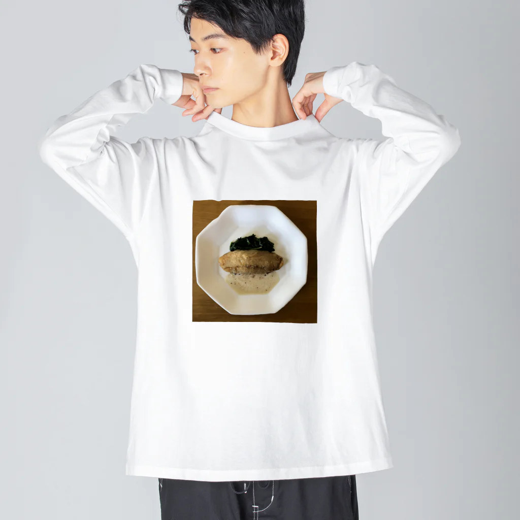 Zoninmallの舌平目のムニエル　お料理シリーズ　魚 ビッグシルエットロングスリーブTシャツ