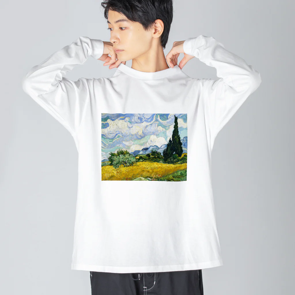 鉄火巻きのゴッホ_糸杉のある麦畑 ビッグシルエットロングスリーブTシャツ