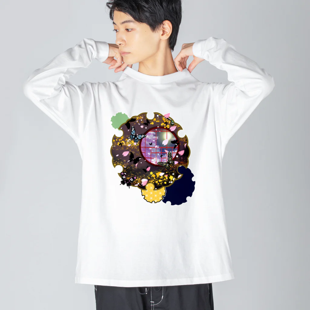 DSM/冴木みやこの雪輪に夜桜蝶 ビッグシルエットロングスリーブTシャツ