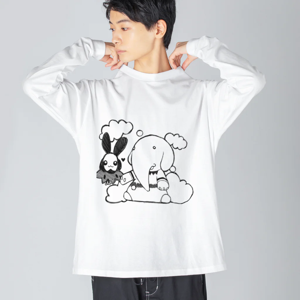 yuringのぱおんくんとうさはねちゃん。 ビッグシルエットロングスリーブTシャツ