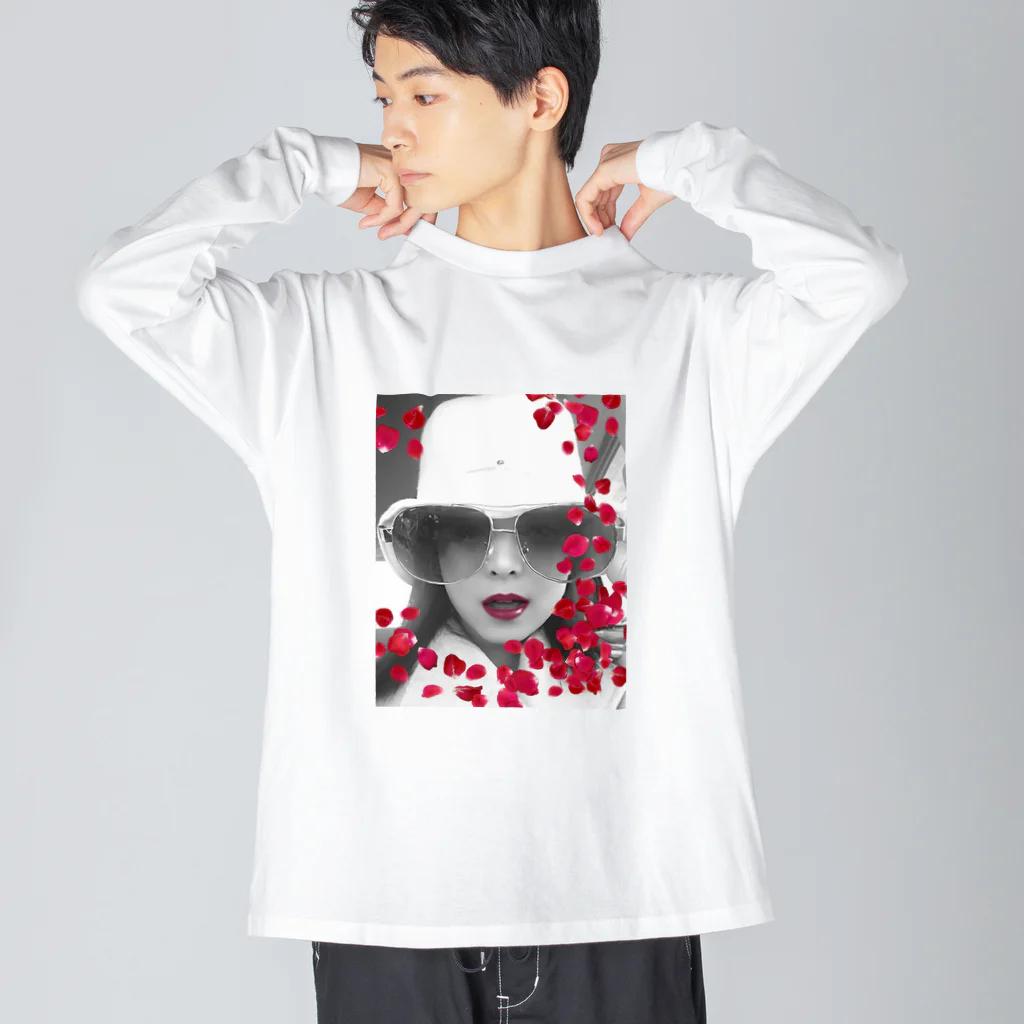 Redbabyの薔薇 front ビッグシルエットロングスリーブTシャツ