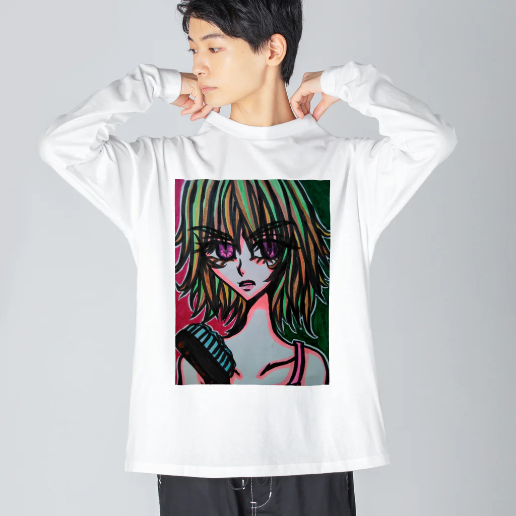 ねこの森でお散歩のハデな原色ガール Big Long Sleeve T-Shirt