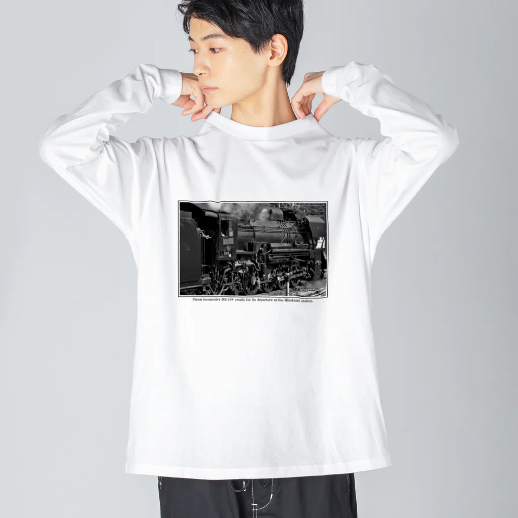 ヴィンテージ鉄道写真グッズの店の上越線 水上駅でスタンバイするSL D51498 (モノクロフォト) Big Long Sleeve T-Shirt