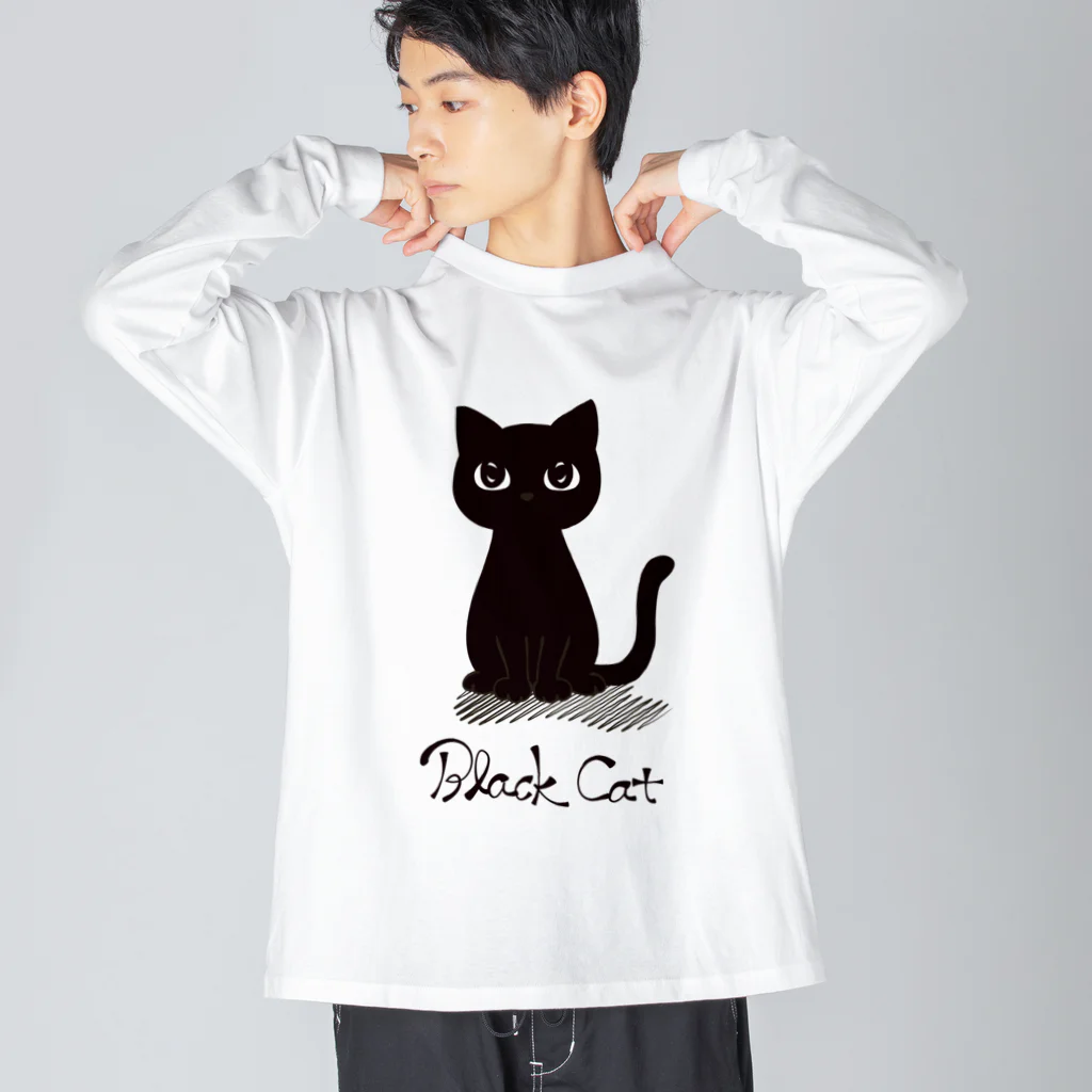 あずき缶の黒猫 ビッグシルエットロングスリーブTシャツ