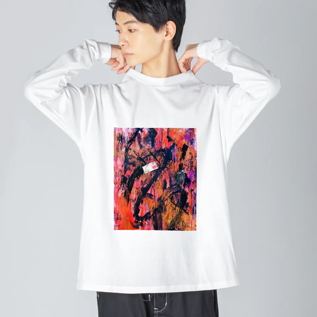 Margaret Paintingの赤い花びらが落ちる時 ビッグシルエットロングスリーブTシャツ