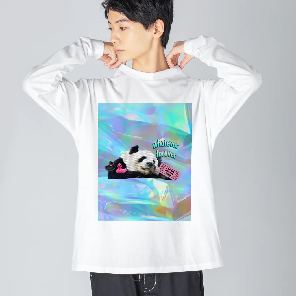 𝙈𝙊𝙈𝙊'𝙨 𝙎𝙝𝙤𝙥のホログラム & レトロpanda-02 Big Long Sleeve T-Shirt