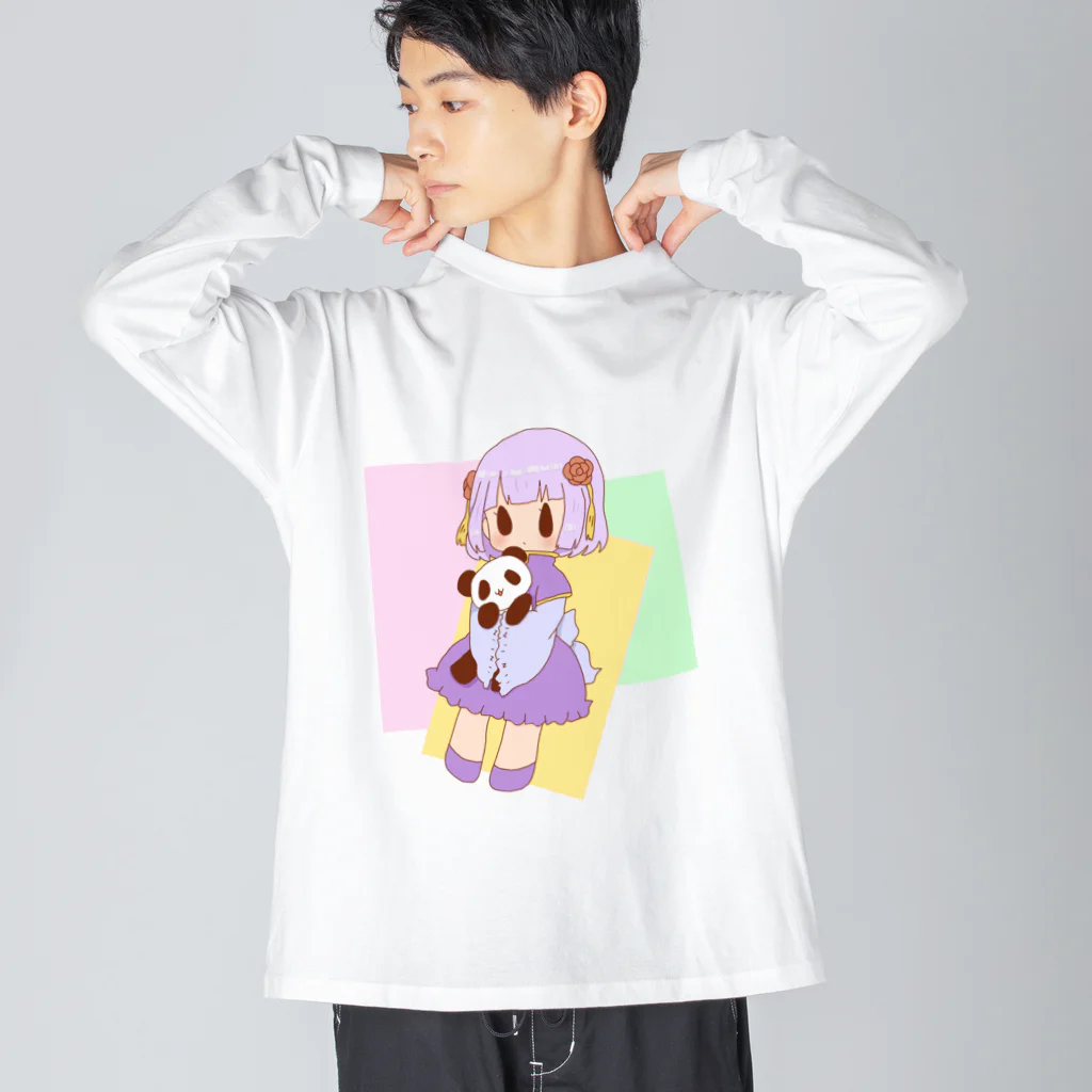 めんへらぱんだちゃん🐼💊の中華少女とパンダさん ビッグシルエットロングスリーブTシャツ