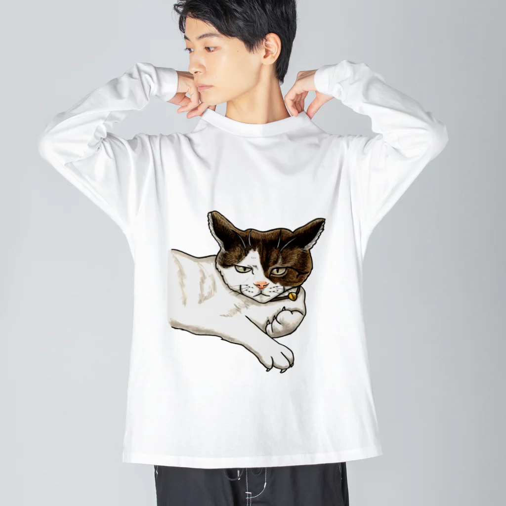 鼠の王国製作所の猫相の悪い猫がこちらをみている ビッグシルエットロングスリーブTシャツ