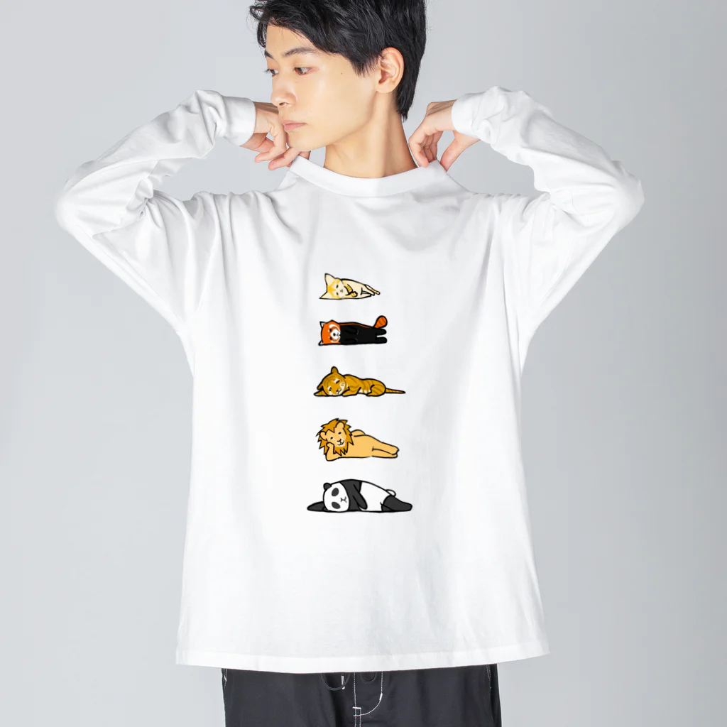 奇×屋の無気力な猫っぽい動物縦置き ビッグシルエットロングスリーブTシャツ