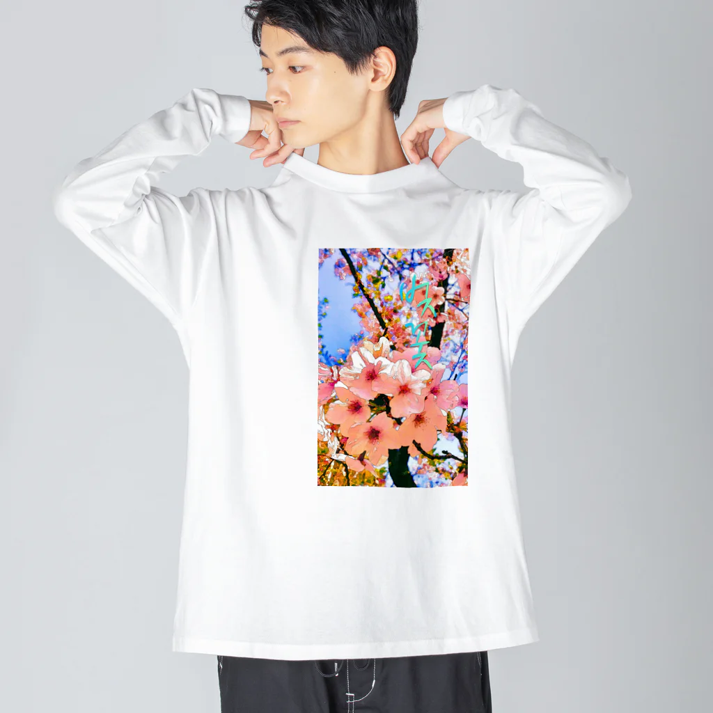 LalaHangeulの벚꽃 (桜) ハングル ビッグシルエットロングスリーブTシャツ