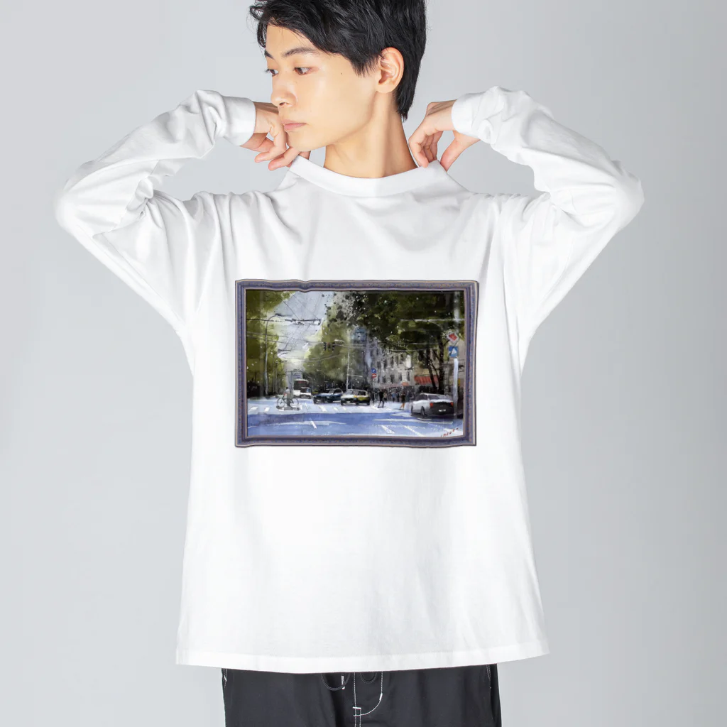 源内コンセプションの【水彩】 街角の風景 ビッグシルエットロングスリーブTシャツ