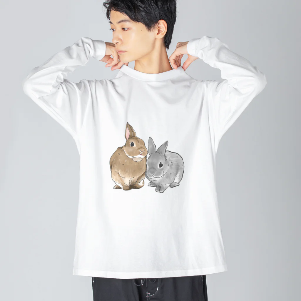 usaokotsumiの興味津々うさぎ ビッグシルエットロングスリーブTシャツ