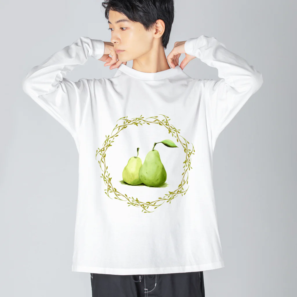chicodeza by suzuriの手書きの洋梨イラスト ビッグシルエットロングスリーブTシャツ