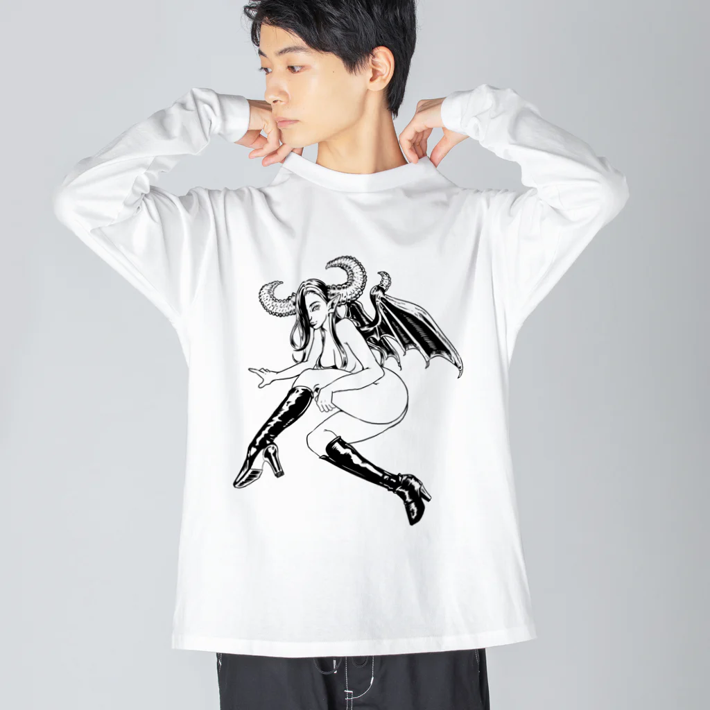 tama.llustrationのロックT ROCK'N PUNK - 悪魔ちゃん  モノクロ ビッグシルエットロングスリーブTシャツ