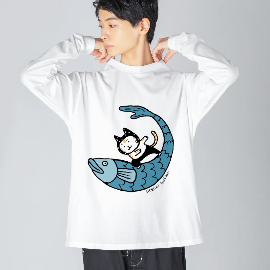 ほっかむねこ屋（アトリエほっかむ）のなみのりねこ Big Long Sleeve T-Shirt