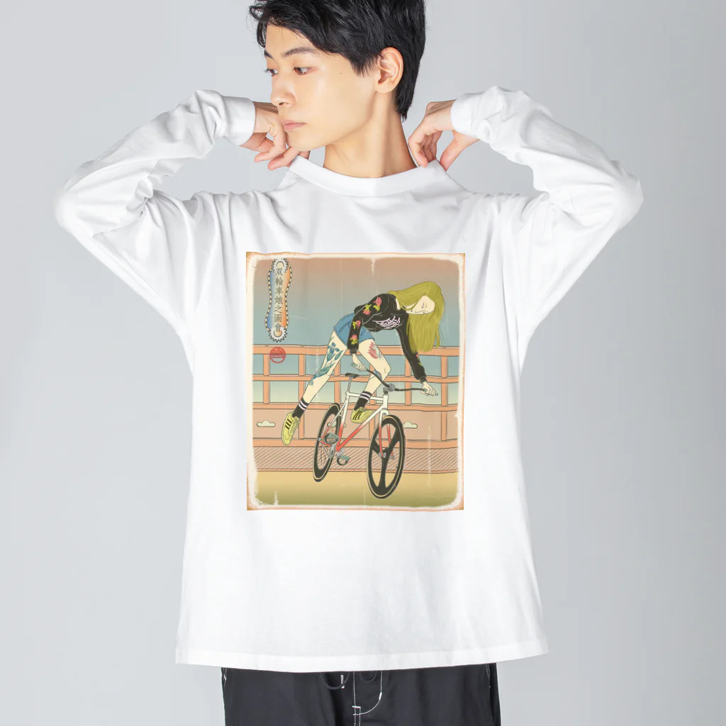 nidan-illustrationの"双輪車娘之圖會" 3-#1 ビッグシルエットロングスリーブTシャツ