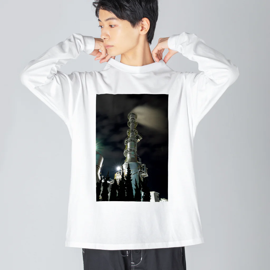 写真プリントの小名浜工場夜景 ビッグシルエットロングスリーブTシャツ