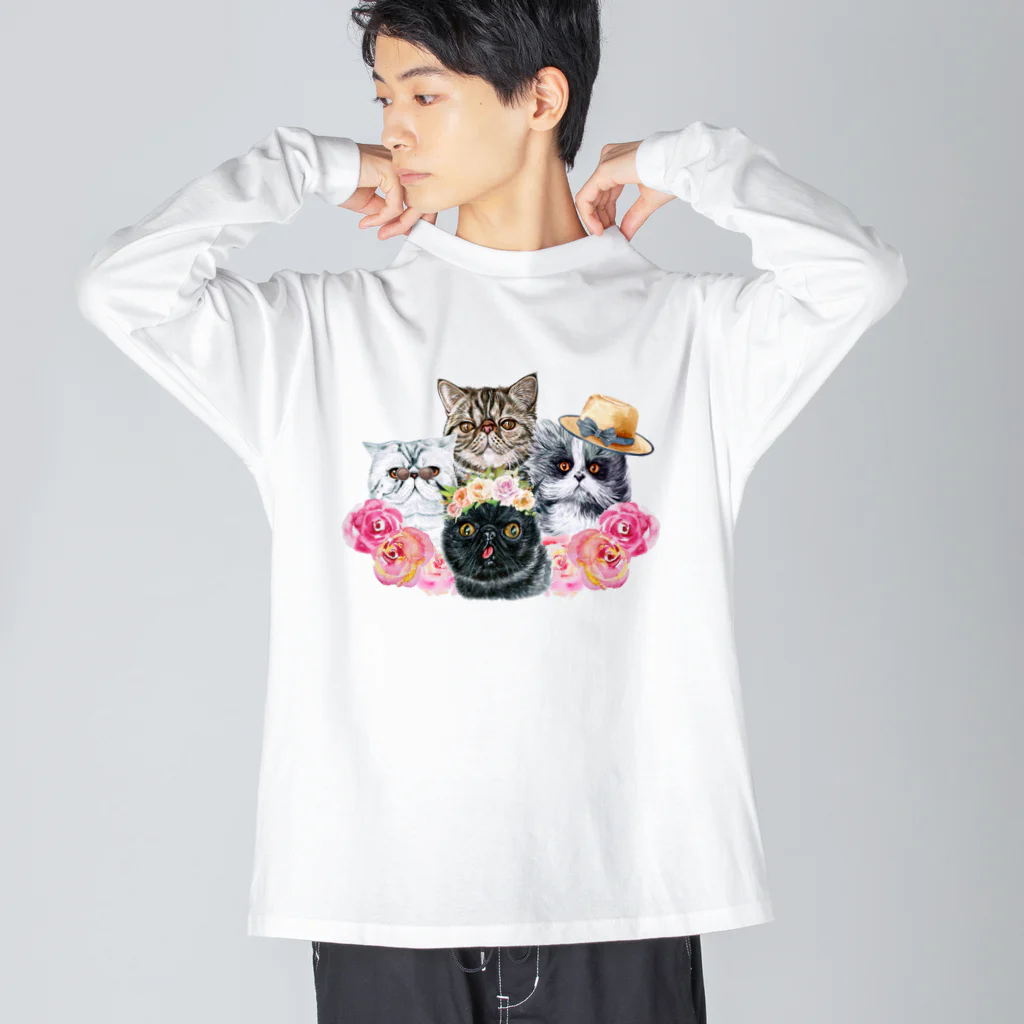 SANKAKU DESIGN STOREの仲良し！ぺちゃかわ猫ちゃんたちのバカンス。 Big Long Sleeve T-Shirt