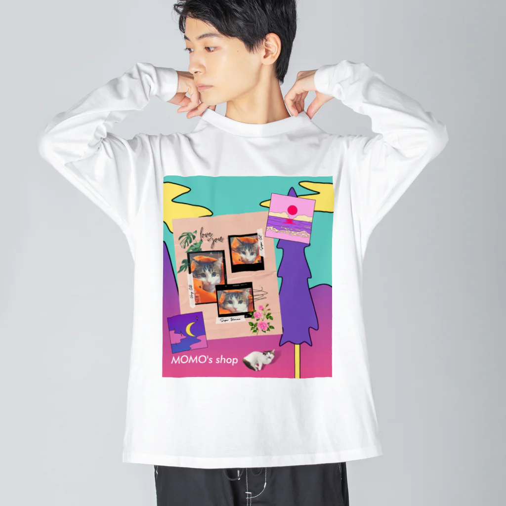 𝙈𝙊𝙈𝙊'𝙨 𝙎𝙝𝙤𝙥のMOMOのレトロなデザイン #02 ビッグシルエットロングスリーブTシャツ