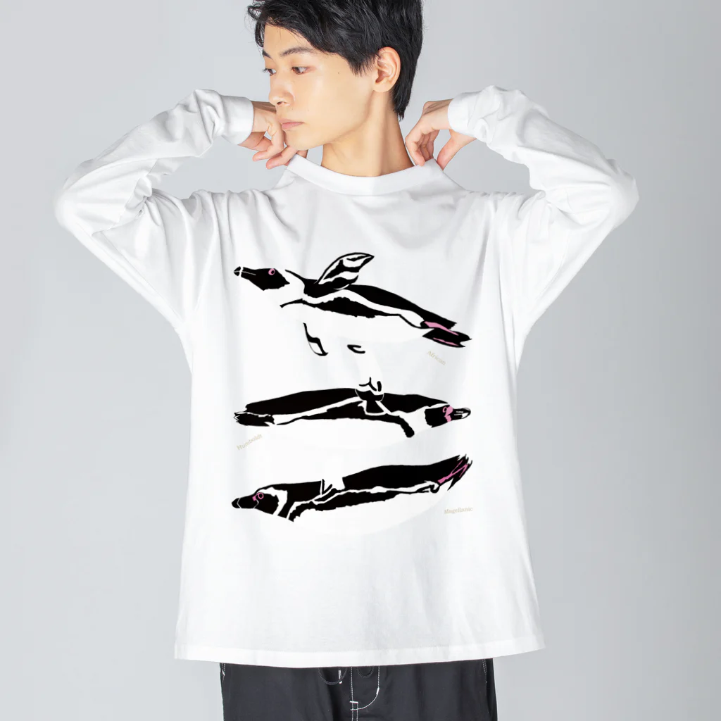 MoVのペンギン３種盛り（マゼラン・フンボルト・ケープ） ビッグシルエットロングスリーブTシャツ