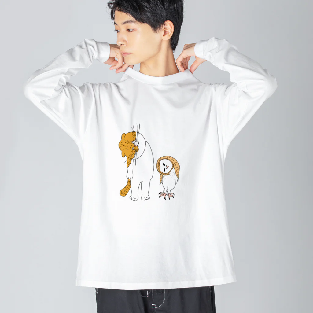shimeji_omuのネコとメンフクロウ ビッグシルエットロングスリーブTシャツ