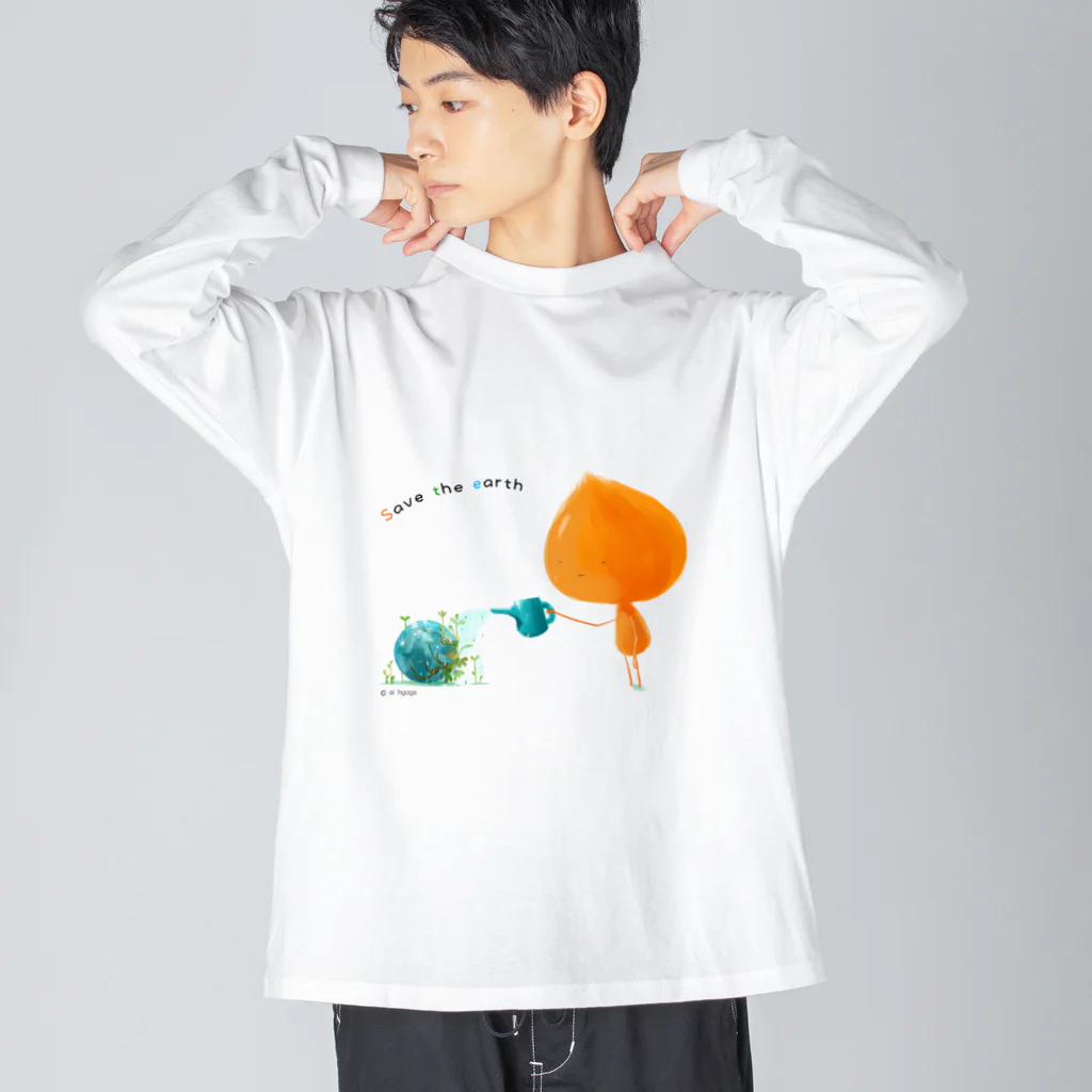 はれうさぎのココロのうつわ (メッセージ付き) ビッグシルエットロングスリーブTシャツ