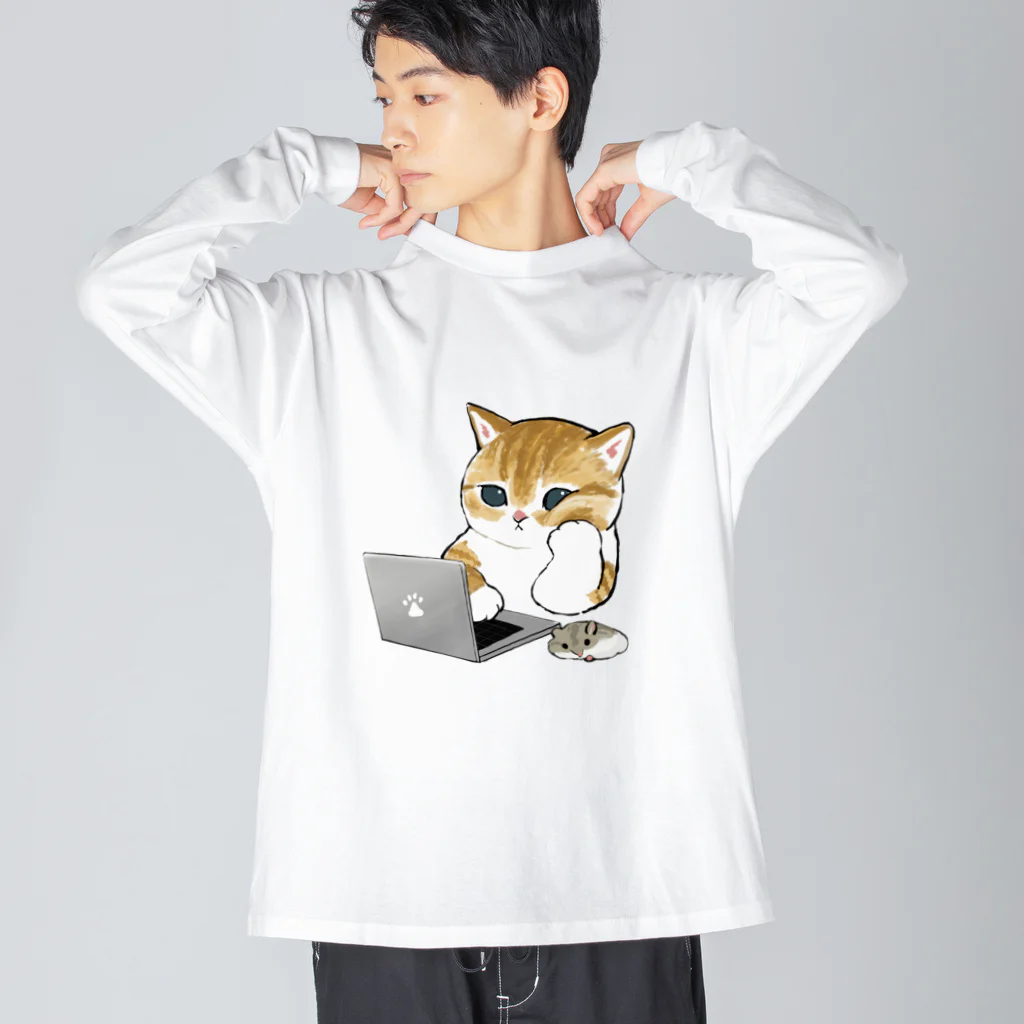 mofusandの在宅勤務にゃん ビッグシルエットロングスリーブTシャツ