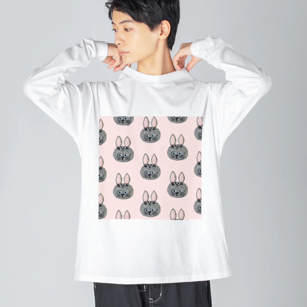 CHOPPIRIのかぶる猫[うさぎ(灰色)ver.](ロシアンブルー) ビッグシルエットロングスリーブTシャツ