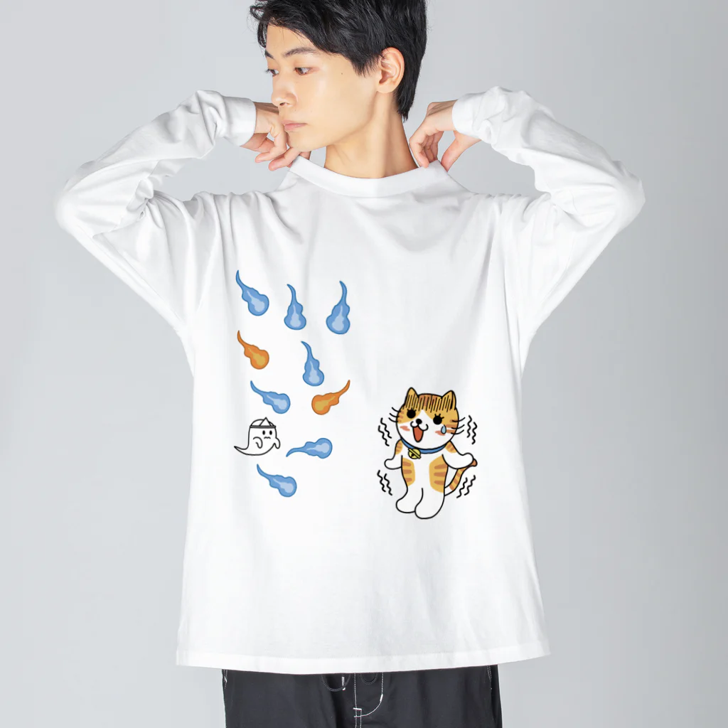 楽猫楽描しげ屋の人魂にゃんこ ビッグシルエットロングスリーブTシャツ