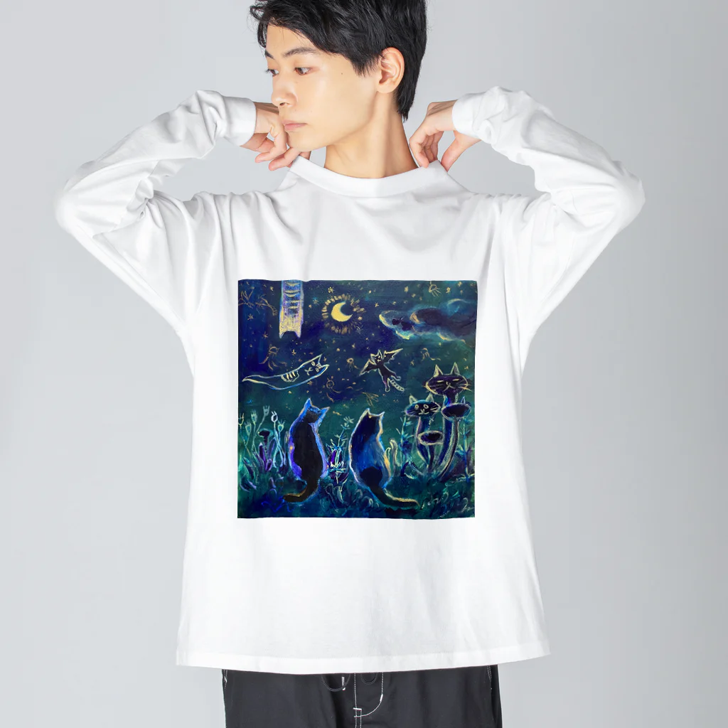 あおニャーマンの猫の国の夜 Big Long Sleeve T-Shirt