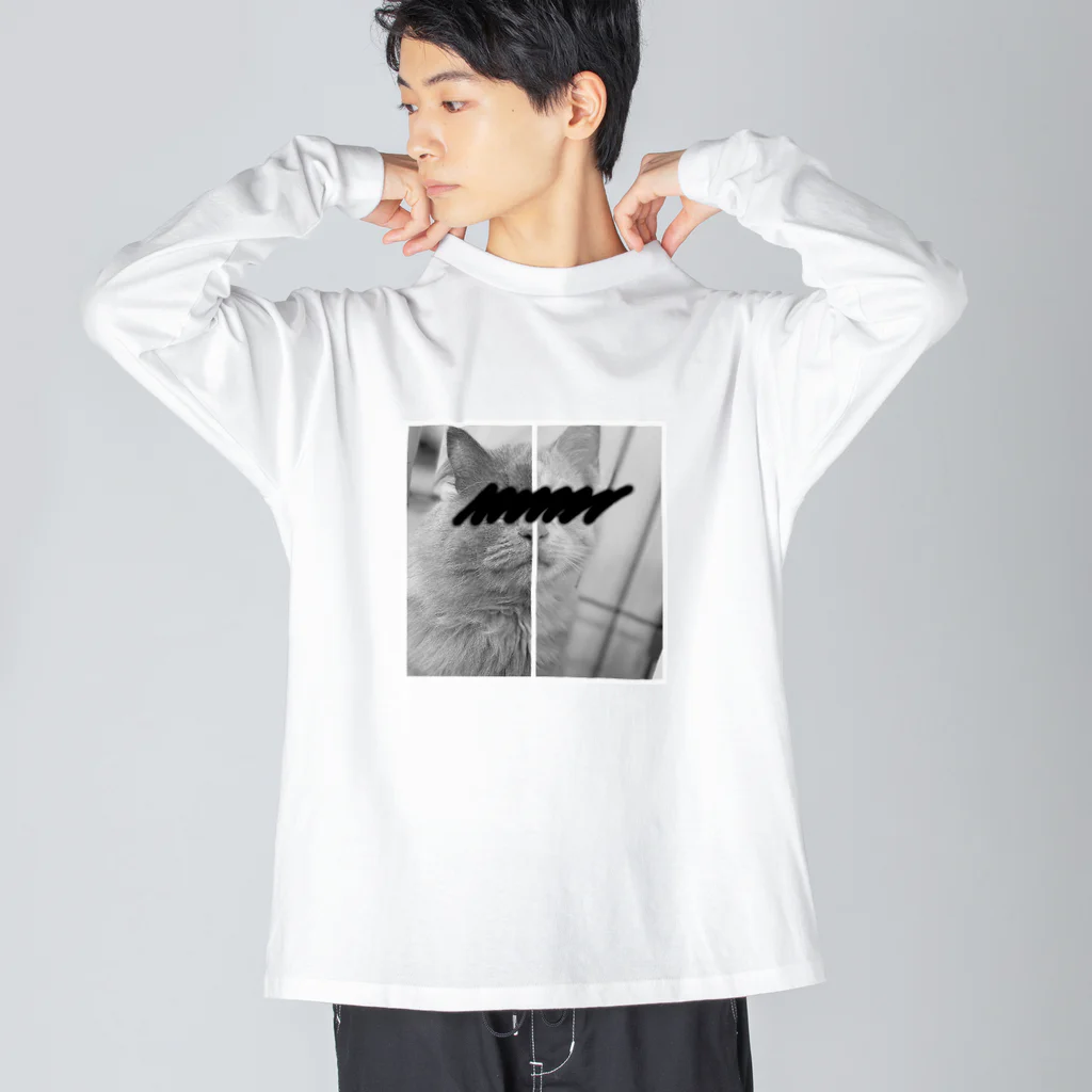 もくぞーの店のもくぞーてっこつ(ハーフ&ハーフ白黒目隠し) Big Long Sleeve T-Shirt