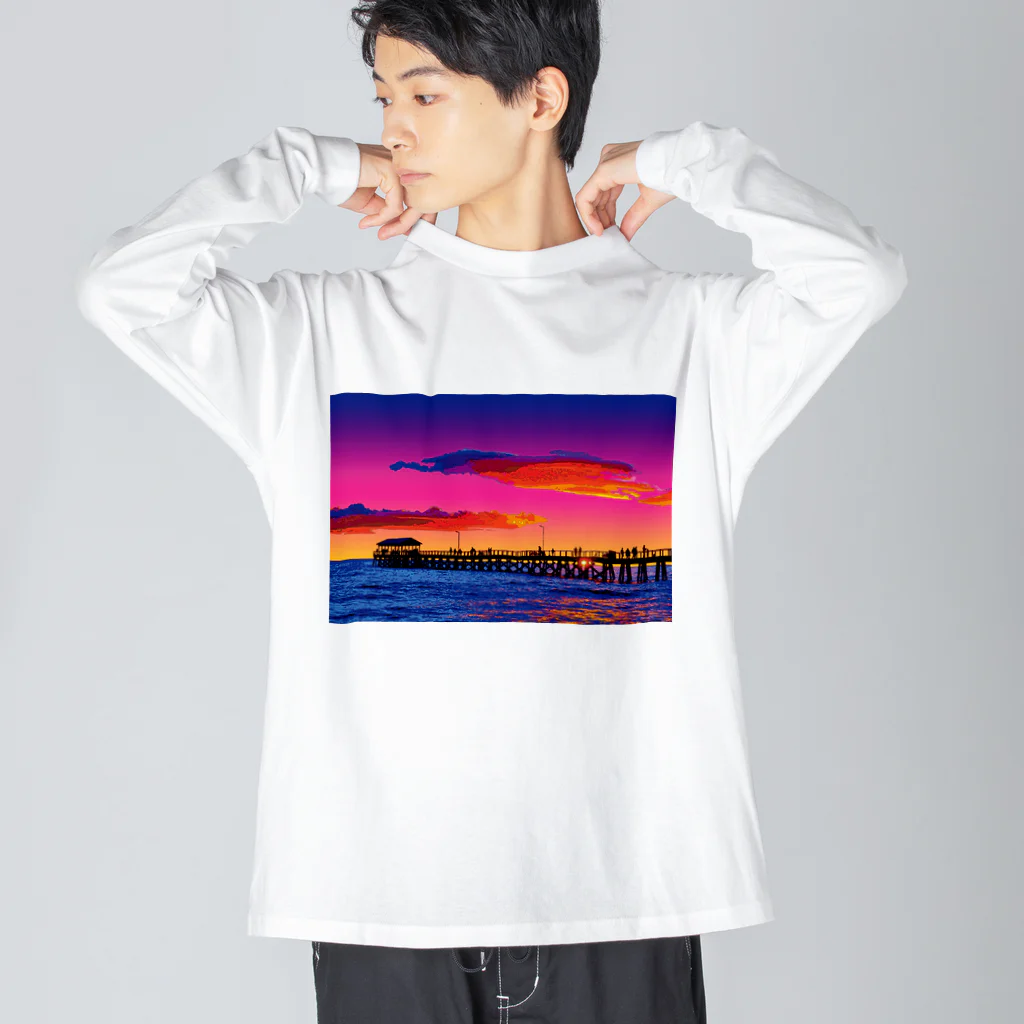 GALLERY misutawoのオーストラリア 夕暮れのヘンリービーチ桟橋 ビッグシルエットロングスリーブTシャツ