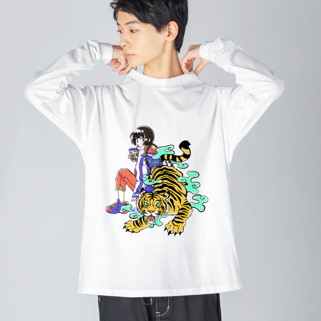 百瀬ガンジィのゴキゲンSHOPのスカジャンチャイナ娘(虎) Big Long Sleeve T-Shirt