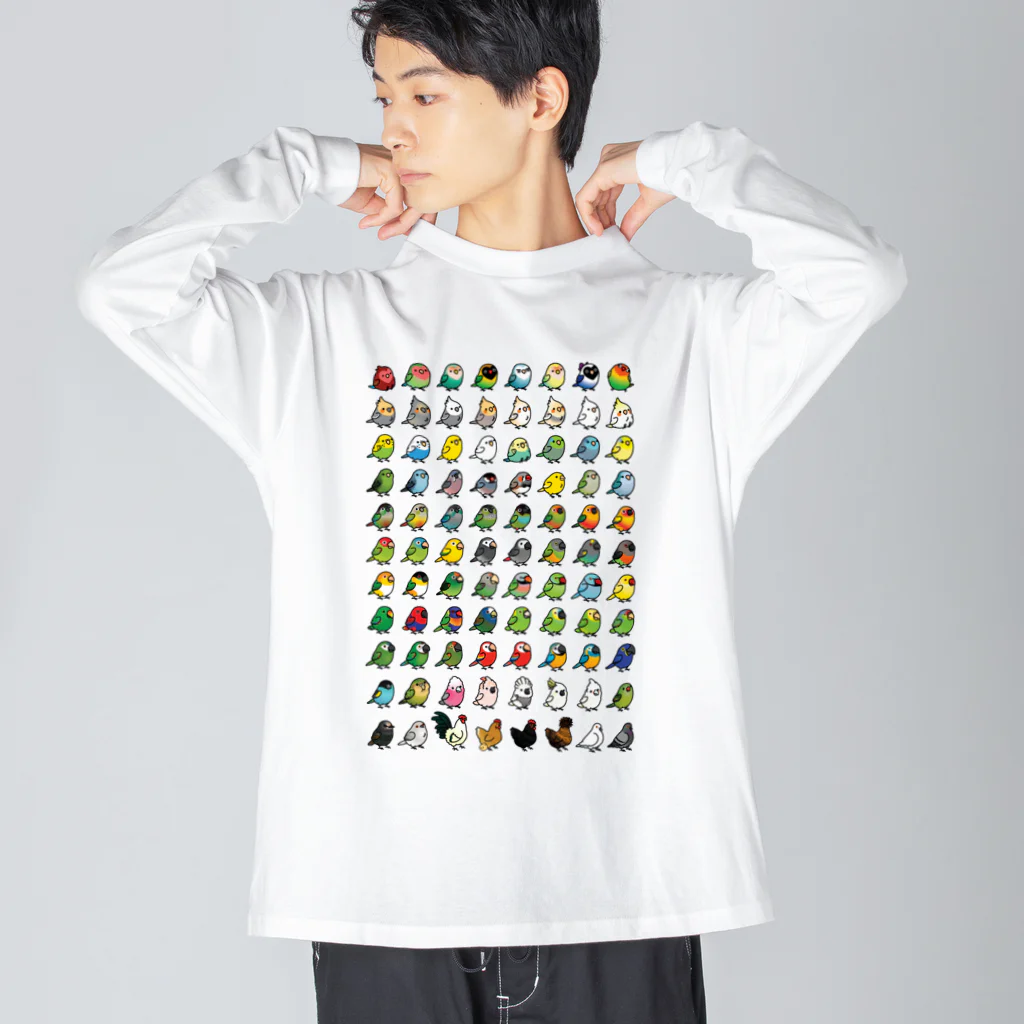 Cody the LovebirdのChubby Bird 鳥さん大集合 Big Long Sleeve T-Shirt