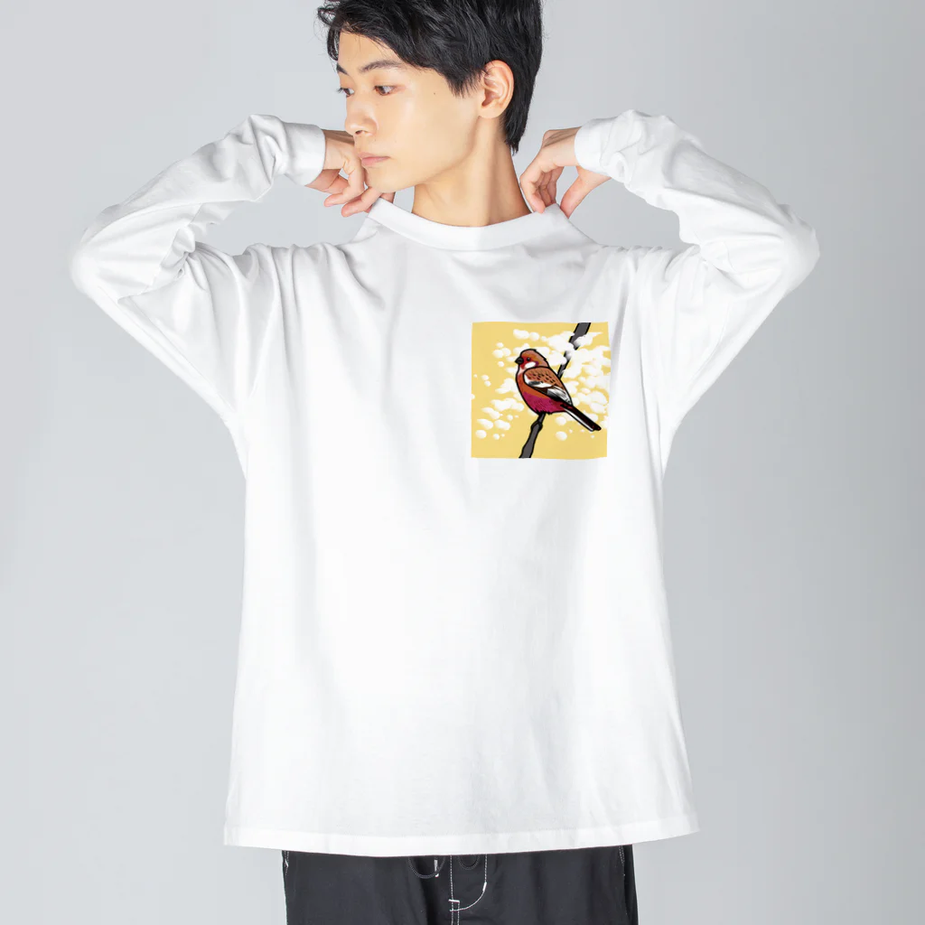 工房ＨＡＮＺＯＵの野鳥シリーズ　ベニマシコ ビッグシルエットロングスリーブTシャツ