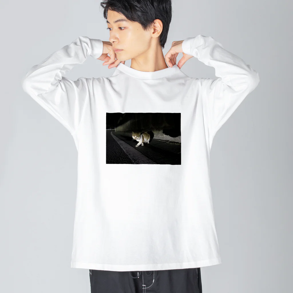 もずくの夜の猫 ビッグシルエットロングスリーブTシャツ