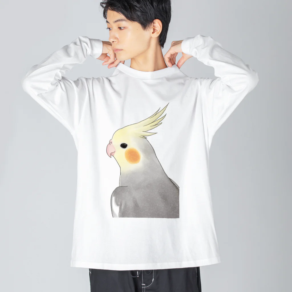 まめるりはことりの見つめるオカメインコちゃん【まめるりはことり】 ビッグシルエットロングスリーブTシャツ