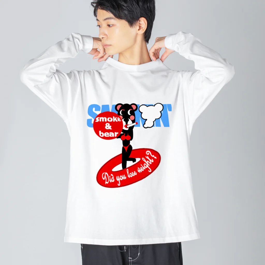 オリジナルデザインTシャツ　SMOKIN'のセクシーモクモックマinビーチ 黒 ビッグシルエットロングスリーブTシャツ