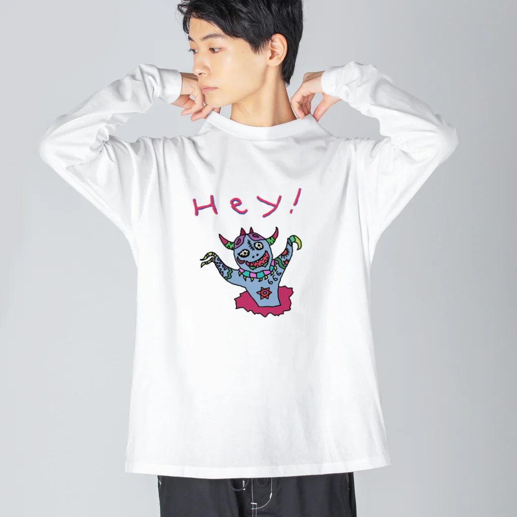 ガイコツの犬のHey！ Big Long Sleeve T-Shirt