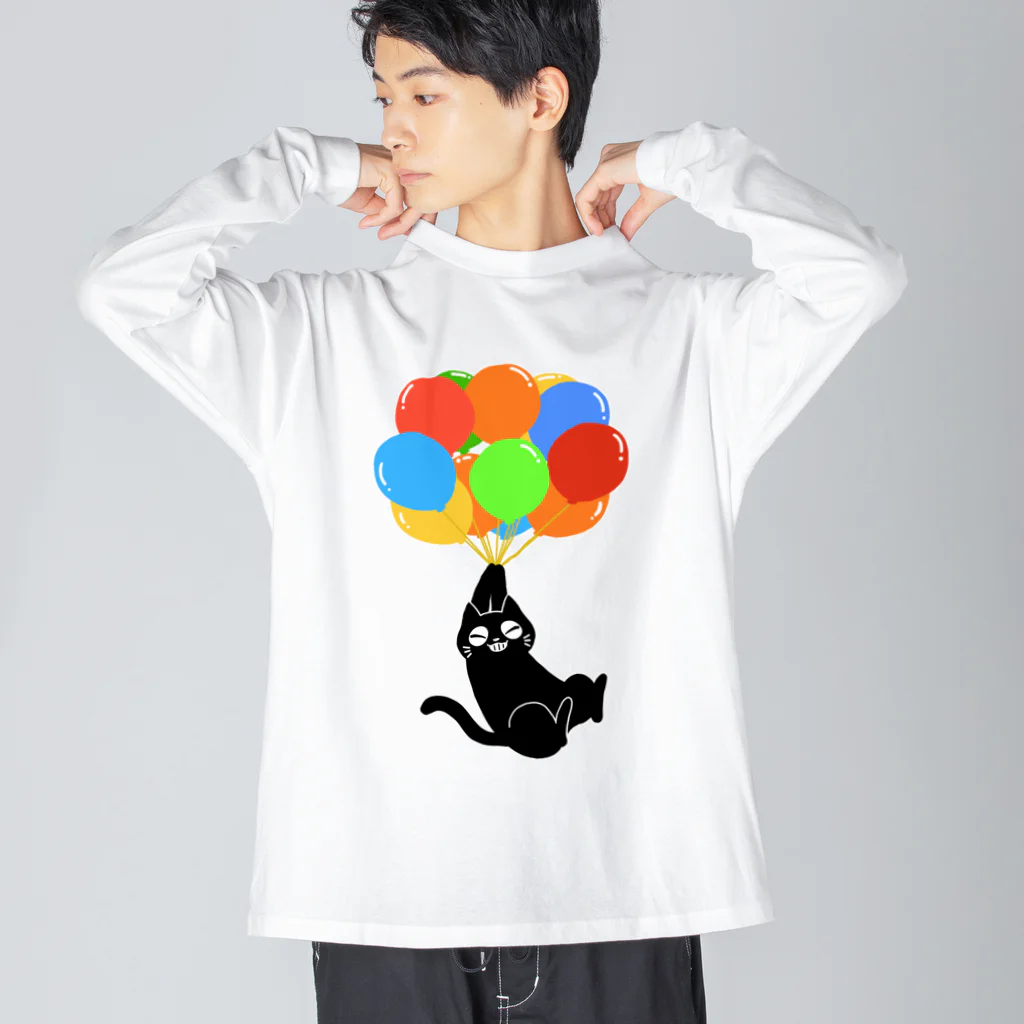 ねむ吉屋のFLY AWAY CAT(風船で飛ぶ猫) ビッグシルエットロングスリーブTシャツ